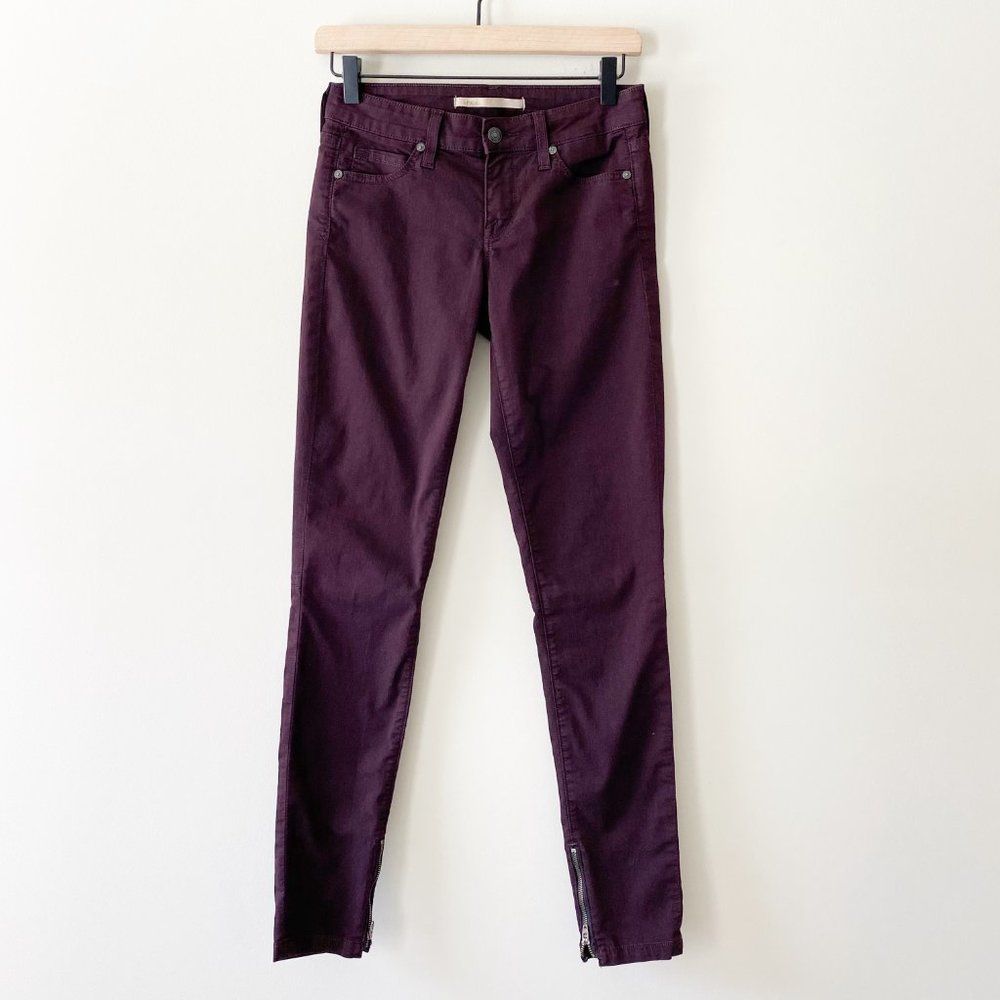 Vince Calgary Skinny Jean Mid Rise Ankle Zip Claret Burgundy Red 25